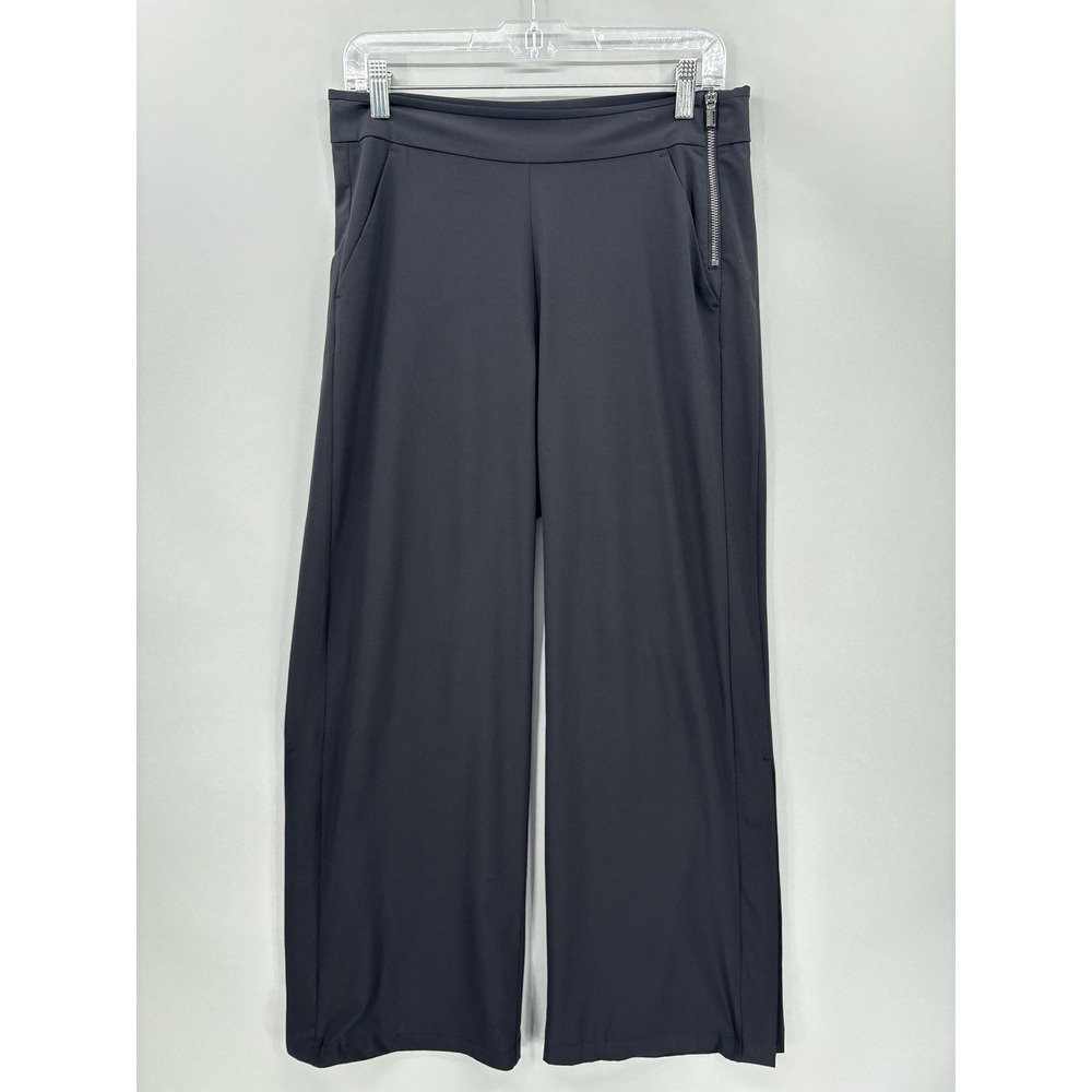 Athleta Pants Womens 6 Black Wide Leg Pull On Zip Pocket Snap Vent Stretch 30" - Picture 1 of 12